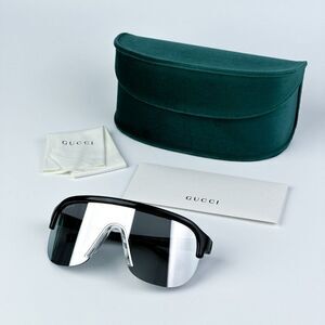 NEW Gucci GG1645S  003 Black Grey Silver Mirrored Unisex Mask Sunglasses